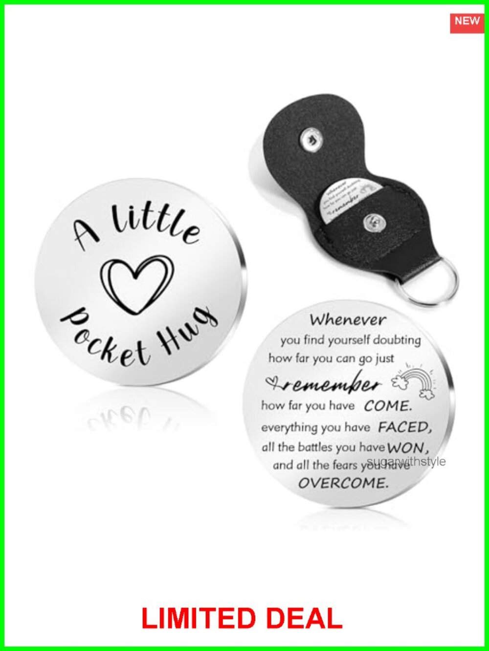 Stainless Steel Pocket Hug Token PU Leather Keychain Inspirational Gift